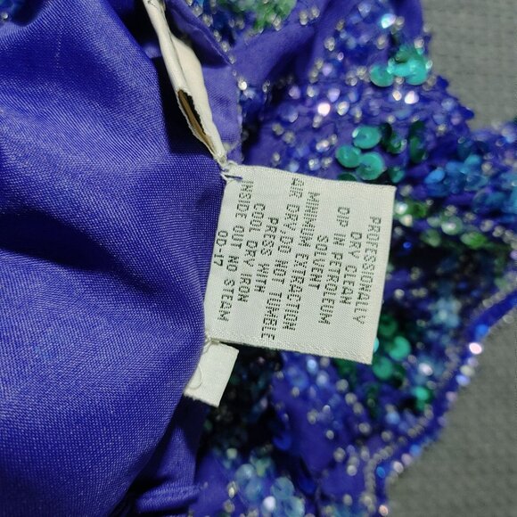 Vintage Styleworks Sequined Silk & Polyester Top Short Sleeve Blue & Green Women - Picture 9 of 10